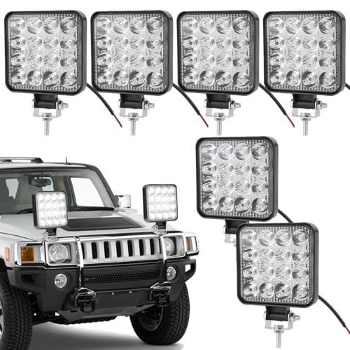 6 StüCk LED Arbeitsscheinwerfer: 48W Quadrat LED Offroad Zusatzscheinwerfer 12V, 1200 LM, Scheinwerfer IP65 Wasserdicht Rückfahrscheinwerfer, Arbeitslicht led zusatzscheinwerfer für Bagger Traktoren