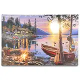 Nexos Trading LED Wandbild Leinwandbild mit Beleuchtung 40x60 cm Sonnenuntergang Kanada Fotodruck Kunstdruck Leuchtbild Weihnachten Batterie Effekt-LED B-Ware