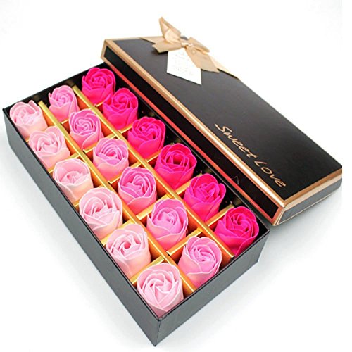 18pcs Rose Soap Blumen in GeschenkBox, Faszinierende Duft von Rosen, Hübsche Form, Farbverlauf Farbe (rosarot)