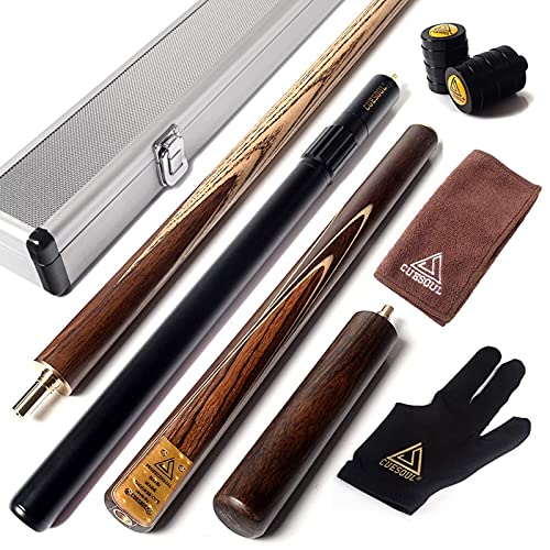 CUESOUL 57" Handcraft 3/4 Jointed Snooker Queues with Mini Butt End Extension Packed in Aluminium Köcher Karella (D306)