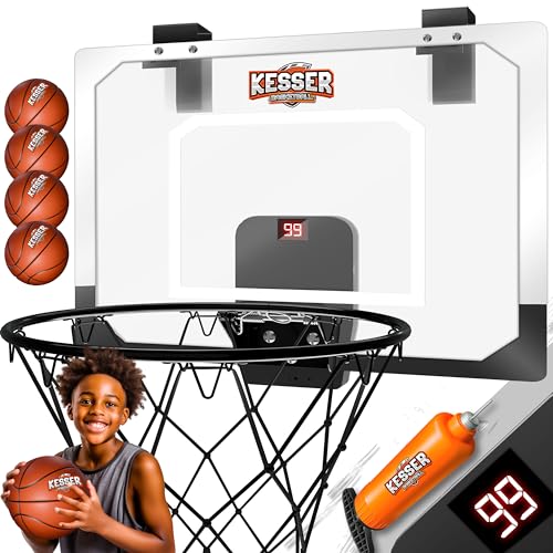 KESSER® Mini-Basketballkorb fürs Zimmer & Büro | Tür-Basketballkorb Indoor & Outdoor | Basketball-Board für Kinder-Zimmer & Wandmontage | Basketballbrett inkl. Ballnetz Pumpe & Ball | Weiß