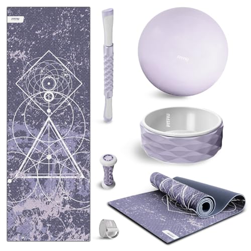 FITFIU Fitness KITWELL-600-6er-Pack Yoga-Pilates-Zubehör mit Matte, Ball, Rad, Fußmassagegerät, Massagestab und Yogagurt