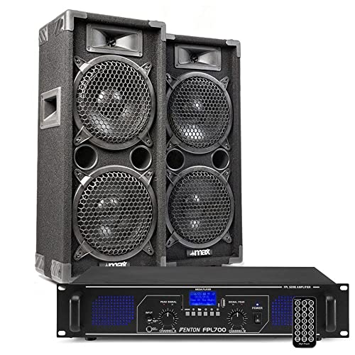 MAX28 - DJ Set, PA Anlage, DJ Boxen Set 1600W und 700W Verstärker mit Bluetooth, MP3, USB, MAX28 Bundle 2 passiv Lautsprecher, PA-System