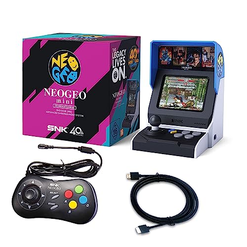 UNICOMVSX SNK NEOGEO Mini Arcade International Edition und Schwarzes Controller-Set [im Lieferumfang Enthaltenes HDMI-Kabel], Vorinstalliert mit 40 Offiziell Lizenzierten SNK Neo Geo-Spielen