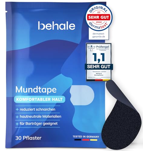 Behale - 30x Mundpflaster gegen Schnarchen - Mouth Tape for sleeping I Anti schnarch Unterstützung I Schnarchstopper mit Stärke auf für Bartträger I Mundpflaster schlafen