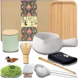 YIN AISIKE Japanisches Matcha-Teeset, Matcha-Schüssel mit Ausgießer, Teetablett, Matcha-Schneebesen, Keramik-Schneebesenhalter, Matcha-Pulver-Caddy, handgefertigtes Matcha-Zeremonie-Kit für japanische