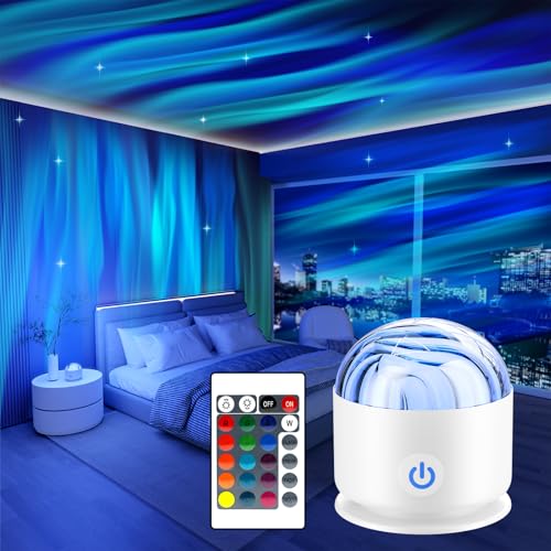 Fokky LED Sternenhimmel Projektor Kinder, Wiederaufladbarer Polarlicht Lampe Nordlicht Projektor mit 16 Beleuchtung-Effekten & Fernbedienung, Galaxy Projector Nordlicht Lampe für Zimmer Deko Geschenk