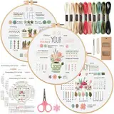 GlasFlength Sticken Set Erwachsene, Stickset für Anfänger Blumenmuster Pflanzen Embroidery Kit Kreuzstich Set mit Kunststoff Stickrahmen Anleitung und Werkzeuge Stickerei für DIY Kunst Handwerk(Weiß)
