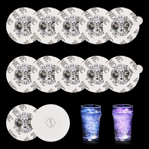 12 Stück LED Sticker Stimmungslichter, 7 Farbe LED Licht Sticker, 6cm LED-Untersetzer, Selbstklebende Leuchtsticker Glas Flaschen Deko Beleuchtung für LED Bar Party Tee Bier Kaffee Becher