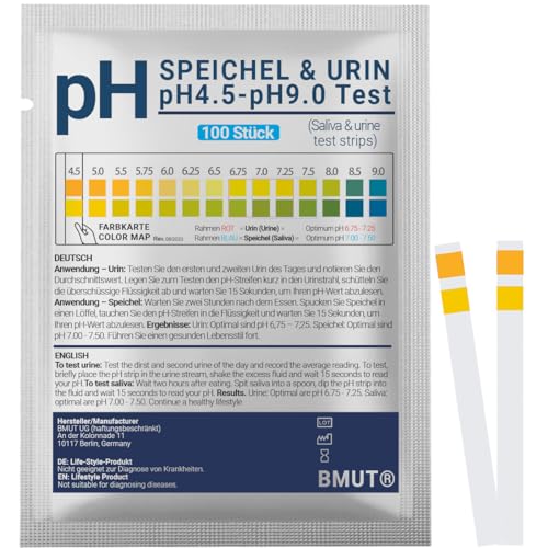 100x pH Teststreifen für Urin & Speichel | ph Wert Test | Säure-Basen-Balance (Übersäuerung)