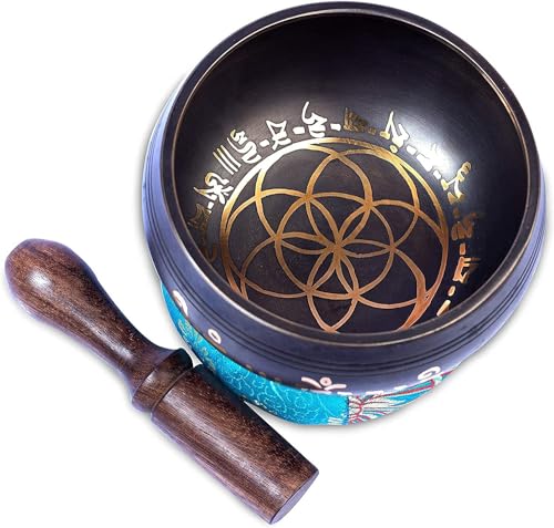 Tibetische Klangschalen-Set – einfach zu spielen für Anfänger – authentische, handgefertigte Achtsamkeit, Meditation, ganzheitlicher Klang, 7 Chakra-Heilungsgeschenk