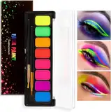 Teekerwan 8 Farben Neon Face Paint Liner Make-up, Water Activated Eyeliner Palette UV Glow Longlasting Fluorescent Gesicht und Körper Farbe mit Pinsel für Halloween Weihnachten