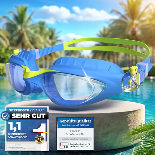 KIDVERSE Schwimmbrille Kinder - Bequeme Schwimmbrille für Jungen & Mädchen ab 3 Jahre - Geprüfte Kinder Schwimmbrille mit UV-Schutz & Anti Beschlag Schutz - Wasserdichte Kindertaucherbrillen ab 3