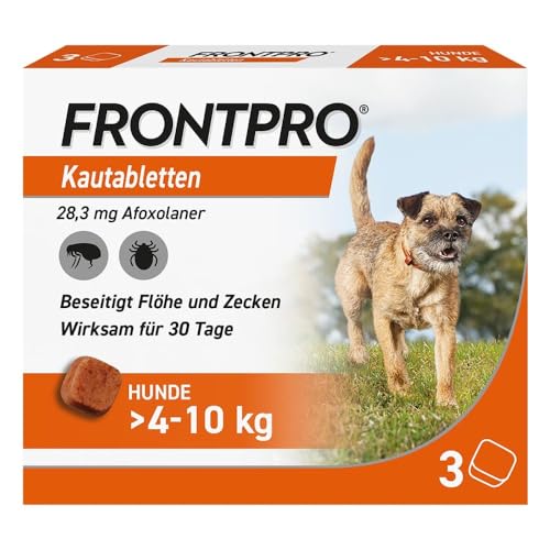 FRONTPRO Hund M - Kautablette gegen Zecken & Flöhe (Hunde 4 bis 10 kg) - 3X Kautabletten für 3 Monate Schutz