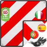 Warmfay Warntafel für Italien Spanien und Portugal Fahrradträger, 3 In 1 Alu Rot Weiß Reflektierend Warnschild 50x50CM mit 4X Spannseile, Zertifizierte für Fahrradträger Heckträger Auto Wohnmobil