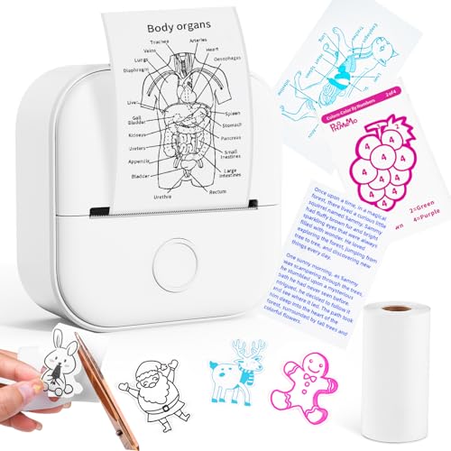 Memoking Mini Drucker - T02 Bluetooth Inkless Photo Printer, Kleiner Thermischer Taschenaufkleber-Drucker, Tragbarer Handy-Bilddrucker, für Kindergeburtstag, Kinder, Weiß