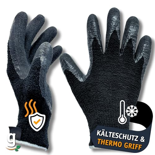 Gardazon Arbeitshandschuhe Winter thermo Griff – Größe 9, 1 Paar - Atmungsaktiv Winterarbeitshandschuhe Latexbeschichtet Schutzhandschuhe wärmeisolierend, Polyester-Frottee, höchste Kältebeständigkeit