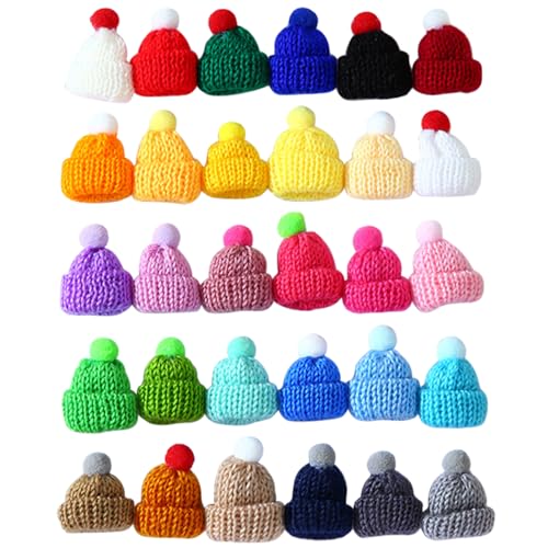 MSPEBEC 30er-Pack Mini-Strickmützen Mini-Partyhüte gestrickte Wolle Mini-Hütte DIY Handwerk Kunst Weinflasche Dekorationen Weihnachtsbaum Ornamente Puppenzubehör