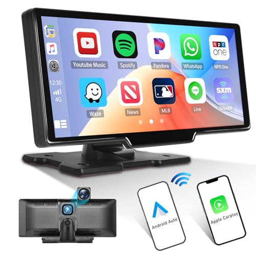 Tragbares drahtloses CarPlay & Android Auto-Autoradio, 9,3-Zoll-HD-Touchscreen-Autoradio mit Dashcam, eingebaute Videogeräte im Armaturenbrett, tragbare Smart-Player-Unterstützung Siri/BT/FM/AUX