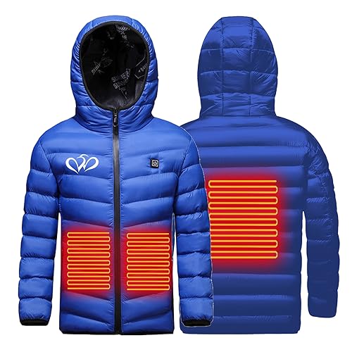 Elektrisch Beheizte Jacke für Kinder, Beheizte Weste Kinder Weste Mantel USB Elektrische Lange Ärmel Heizung Kapuzenjacken Warm Winter Thermobekleidung füR Outdoor Camping Wanderung Wärmejacke