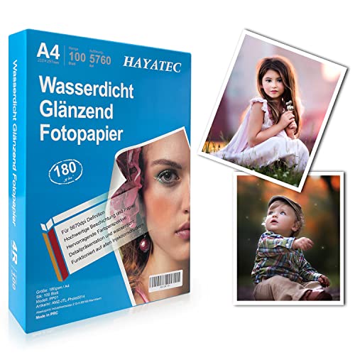 100 Blatt Fotopapier A4 hoch glänzend Tintenstrahldrucker 180g/m² Fotopapier Fotokarten Photokarten Sofort Trocken Wasserfest Hochweiß Fotoblätter