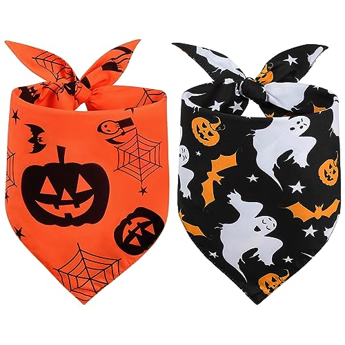 Vivifying Halstuch Hund, 2Pcs Einstellbare Dreieck Hundehalstuch mit Hexe Kürbis-Muster, Hundekostüm Halloween für kleine mittlere große Hunde