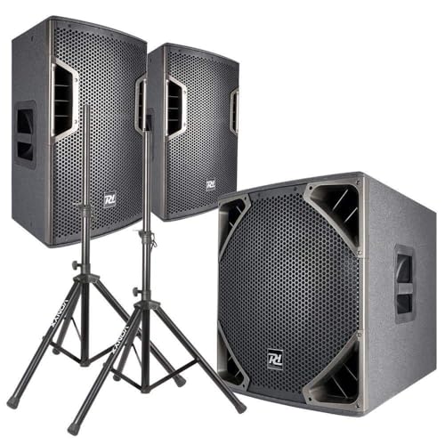 Power Dynamics PD-6 - DJ Boxen Set Aktiv PA Anlage Komplettset 2.1 Set - 2600 W, mit Lautsprecher Stativen, Kabeln, Mobile DJ Anlage für die Beschallung von bis zu 250 Leuten