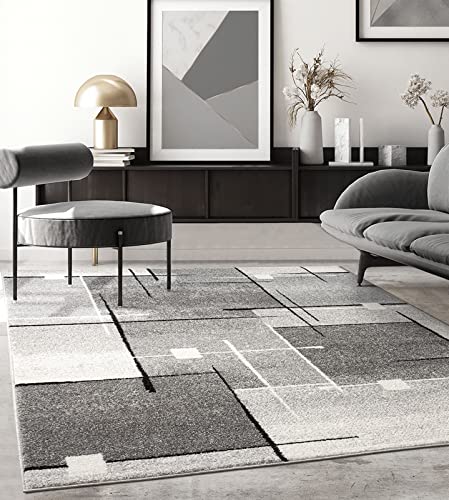 the carpet Pearl Moderner Dichter Kurzflor Wohnzimmer Schlafzimmer Teppich, Konturenschnitt, Geometrische Muster, Kariert, Grau, 140 x 200 cm