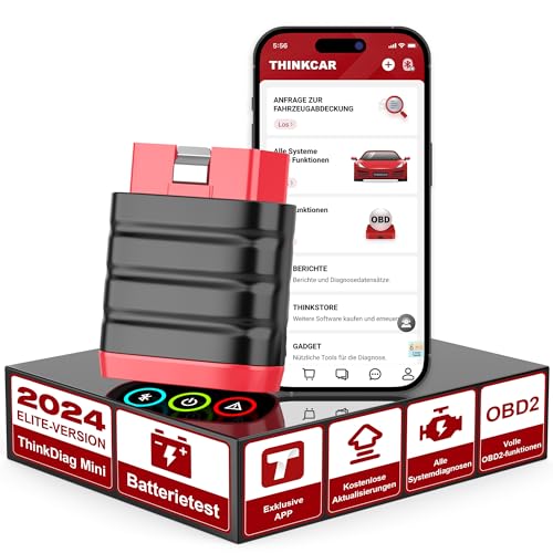 OBD2 Bluetooth Adapter für iOS & Android, ThinkDiag Mini OBD2 Diagnosegerät Mit Alle Systemdiagnosen, Diagnosegerät Auto für Fahrzeuge, Exklusive APP/Batterietest/VIN/Kostenlose Aktualisierungen