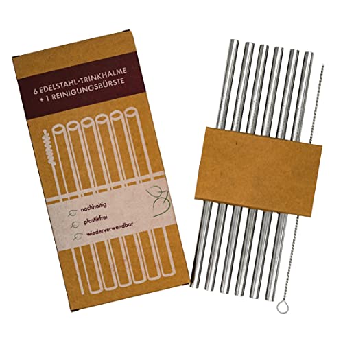 Mannesfaktur Edelstahl Strohhalme 6er-Set mit Reinigungsbürste - 6mm Durchmesser - 21mm Länge - wiederverwendbar - umweltfreundlich - nachhaltig - waschbar - no waste - Cocktail - Trinkhalm - Metall