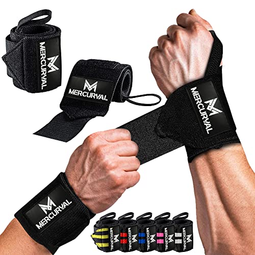 MERCURYAL 2 Handgelenk Bandagen Gym - Wrist Wraps Gym - Handgelenk Bandagen Fitness – Handgelenkbandagen Kraftsport für Fitness, Handgelenkstütze, Bodybuilding, Kraftsport & Crossfit (Schwarz)