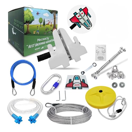 Seilrutsche Kinder Outdoor Slackline Outdoor, 24m 80FT Zipline Adventure Games seilbahn Kinder Outdoor, bis 150kg beständig, Seilrutsche für den Garten, Roter Flugzeugstil