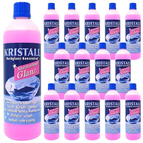 Kristall Hochglanz-Konzentrat - effektives Mittel zur nachhaltigen Reingung von Fenstern, Autoscheiben, Spiegelglas, Fliesen, Marmor und Lack , 15er Pack (15 x 250ml)
