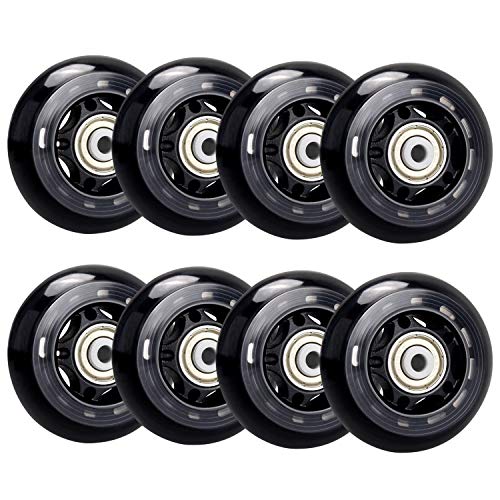 TOBWOLF 8er-Pack 64 mm 82A Ersatzräder für Indoor-Inline-Skates, Indoor-Skating-Räder mit ABEC-7-Lagern, Gepäckräder, Stützräder für Scooter – Schwarz