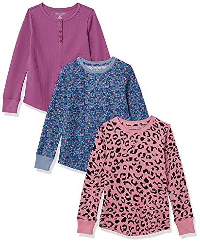 Amazon Essentials Mädchen Langärmeliges, gestricktes Thermo-T-Shirt, 3er-Pack, Purpur/Tier, 9 Jahre
