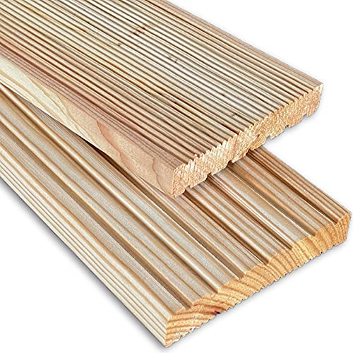 Terrassendielen Holzterrasse Deutsche Lärche 24 x 143 mm - Terrassenbelag Komplettset - Massiv Diele aus Nadelholz inkl. Unterkonstruktion & Terrassenschrauben - Dielenlänge: 4m | Fläche: 18m²