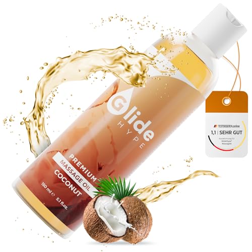 GlideHype PREMIUM Massageöl Kokos | hautpflegendes Gleitöl für sinnliche Massagen zur Entspannung mit Kokosduft (150 ml)