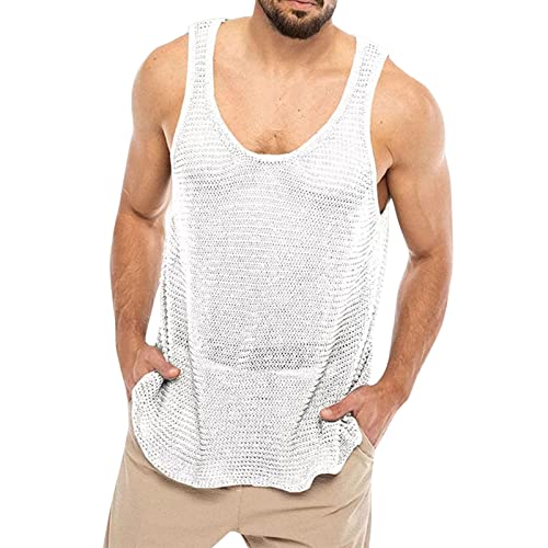 DGZTWLL Strick-Tanktop für Herren, groß und hoch, lässig, Muskel-T-Shirt, durchsichtig, ärmellos, Training, Sport, Tank-Unterhemden, Weiss/opulenter Garten, Mittel