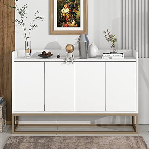 Merax Minimalistisches Sideboard Küchenschrank Buffetschrank Esszimmerschrank in modernem Stil: 4-türiger griffloser Buffetschrank für Esszimmer, Wohnzimmer & Küche 120 × 30 × 80 cm (weiß)