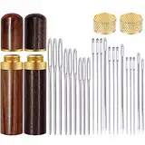 Leder Nadel Set, 4 Größen Dreieck Leder Nähen Nadel mit Hand Nähen Nadel, Große Augen Nähnadeln, Fingerhut und Nadelflasche für Leder Hand Nähen