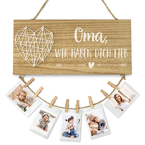 Darlena Oma wir haben Dich lieb | Oma Geschenk, Geburtstagsgeschenk | Holzschild, Fotoseil und Holz Klammern | Tolles Geschenk für Oma zum Geburtstag, Muttertag oder Weihnachten