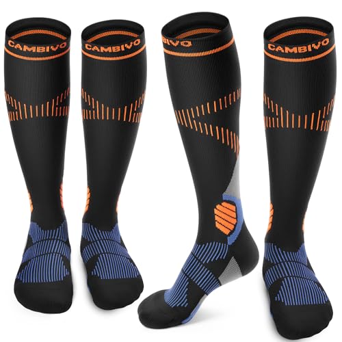 CAMBIVO Kompressionsstrümpfe Herren Damen 2 Paar, Stützstrümpfe 15-20 mmHg, Gepolsterte Kompressionssocken, Compression Socks, Atmungsaktiv Socken für Sport, Reise, Flug, Schwellung, Alltag