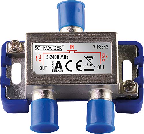 SCHWAIGER 9482 SAT-Verteiler 2-Fach digital BK-Verteiler 2-Wege Kabel-Führung SAT-Splitter 5-2400 MHz zweifach Satelliten-Verteiler SAT-TV DVB-S2 Kabel-Fernsehen