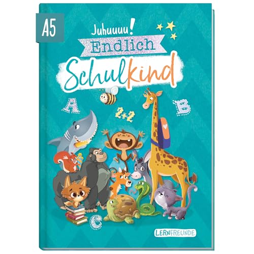 Endlich Schulkind! A5 Erinnerungsbuch zur Einschulung "Rasselbande" Hardcover Einschulungsalbum Schulanfang Geschenk für die Schultüte, erster Schultag - nachhaltig & klimafreundlich