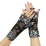 Netzhandschuhe Schwarz, Damen Spitzenhandschuhe, 1 Paar Fingerlos Spitzen Handschuhe Sonnenschutzhandschuhe Damen Blumen Spitzenhandschuhe Kurze Braut Handschuhe für Hochzeitsfeier Kostümzubehör