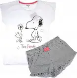 Snoopy Mädchen Schlafanzug Kurz Zweiteilig 100% Baumwolle - Kinder Pyjamas Freizeitanzug Shorty Set mit Motiven von Snoopy Gr. 134-164 (DE/NL/SE/PL, Numerisch, 152, Regular, Schwarz)