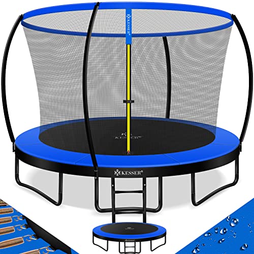 KESSER® Trampolin Ø 305 cm | TÜV Rheinland GS Zertifiziert | Gartentrampolin für Kinder bis 150 kg | Komplettset mit Sicherheitsnetz, Leiter, Randabdeckung und Zubehör