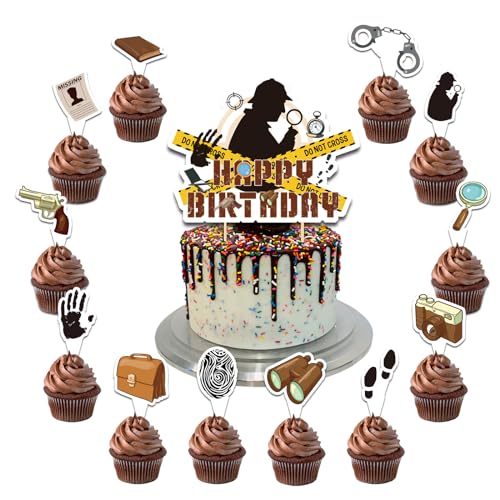 25 Pcs Detective Kuchen Dekorationen Detective Kuchen Topper Cupcake Toppers für Detective Geburtstag Dekorationen Detective Party Dekorationen Geburtstagsparty Zubehör
