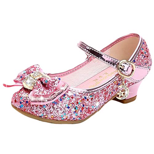 mama stadt Prinzessin Schuhe Mädchen Glitzer Schuhe Kinder Stöckelschuhe Pailletten Cosplay Schuhe Partys Hochzeiten Klett Sandalen Elegante Schuhe mit Absatz, Rosa/ 28