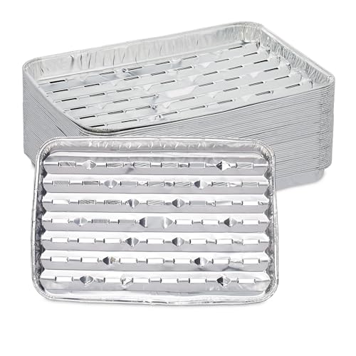 Relaxdays Grillschale Alu, 40er Set, 34 x 22 cm, Aluschalen für Grill, Alugrillschalen mit Löchern, bis 260 °C, Silber